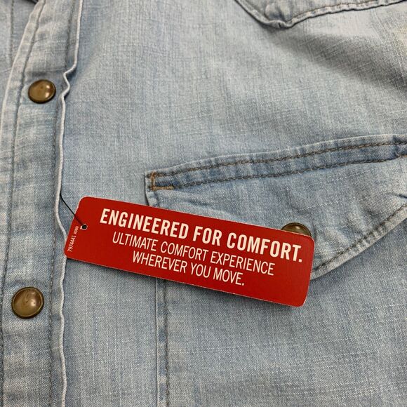 Wrangler Shirt Men Small SLIM Untuck Fit Free To Stretch Chambray Snap Button - Picture 11 of 13